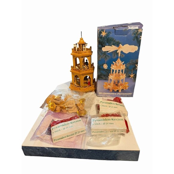 Vintage Christmas Nativity Weihnachts Pyramide 4 Tier 19" H Complete Wooden 7961 - Picture 1 of 10